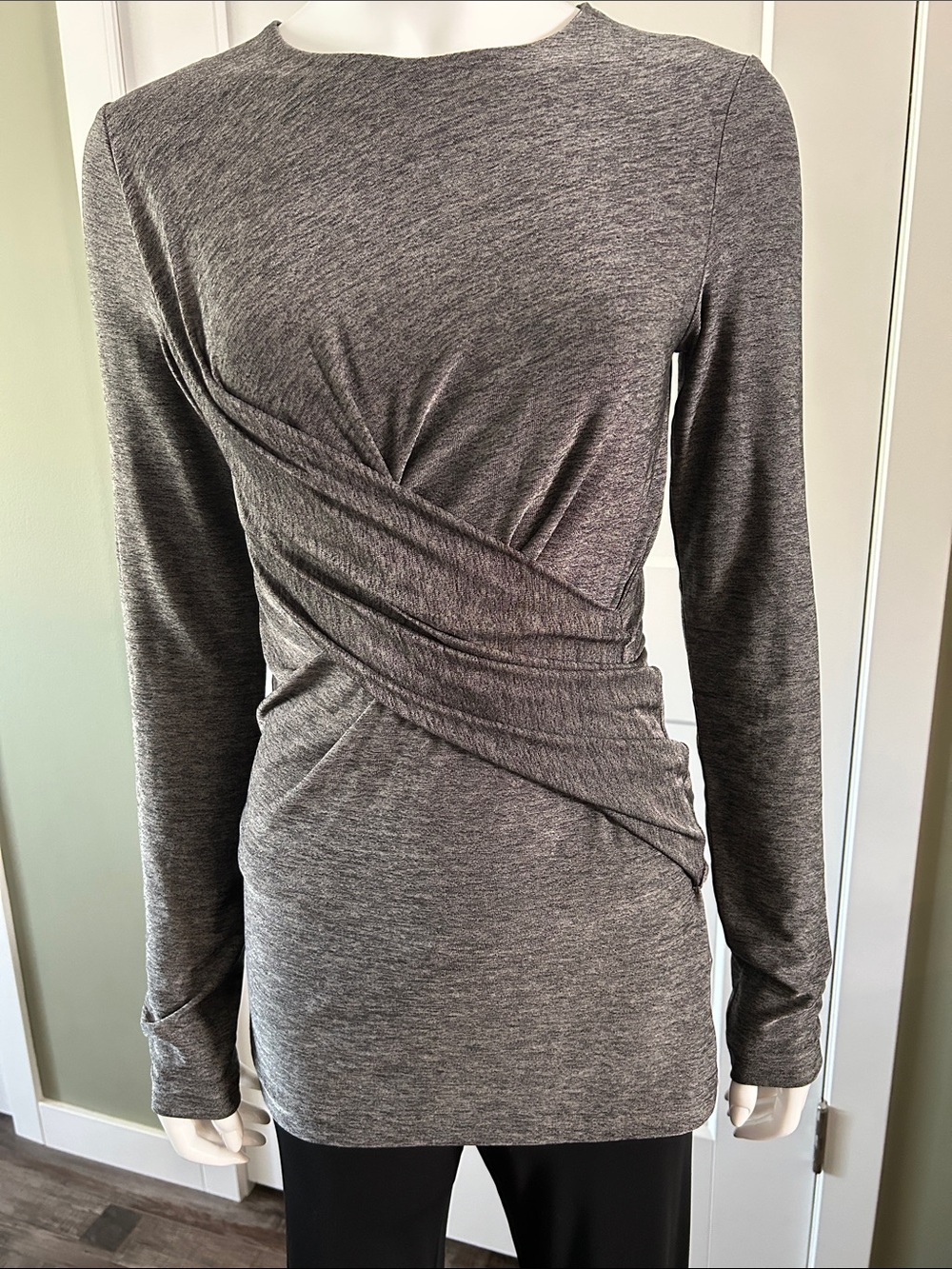 Alexander Wang Draped Wrap Top Gray Long Sleeve Stretch Luxe Sm - Med - Picture 12 of 13
